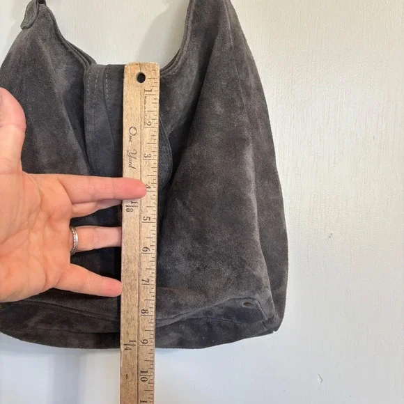 Y2K ABACO Paris Genuine Grey Suede Leather Shoulder Bag With Rivets 90's Hobo - Picture 4 of 9